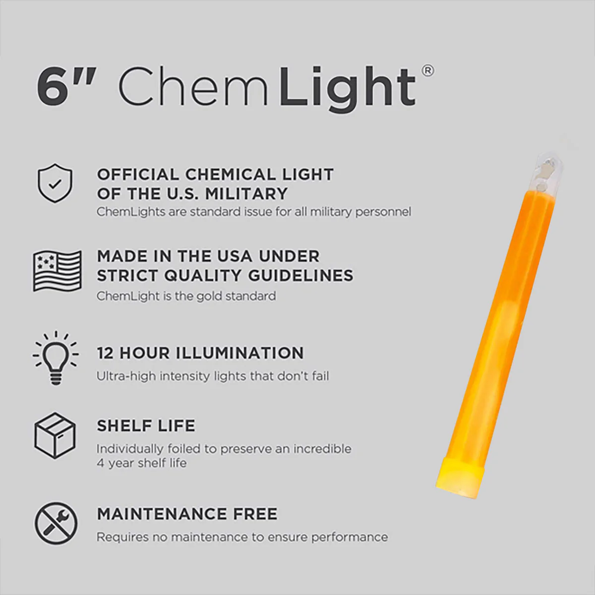 Cyalume Military Chemlight Lightstick 12 Hour 6” Orange - Image 3