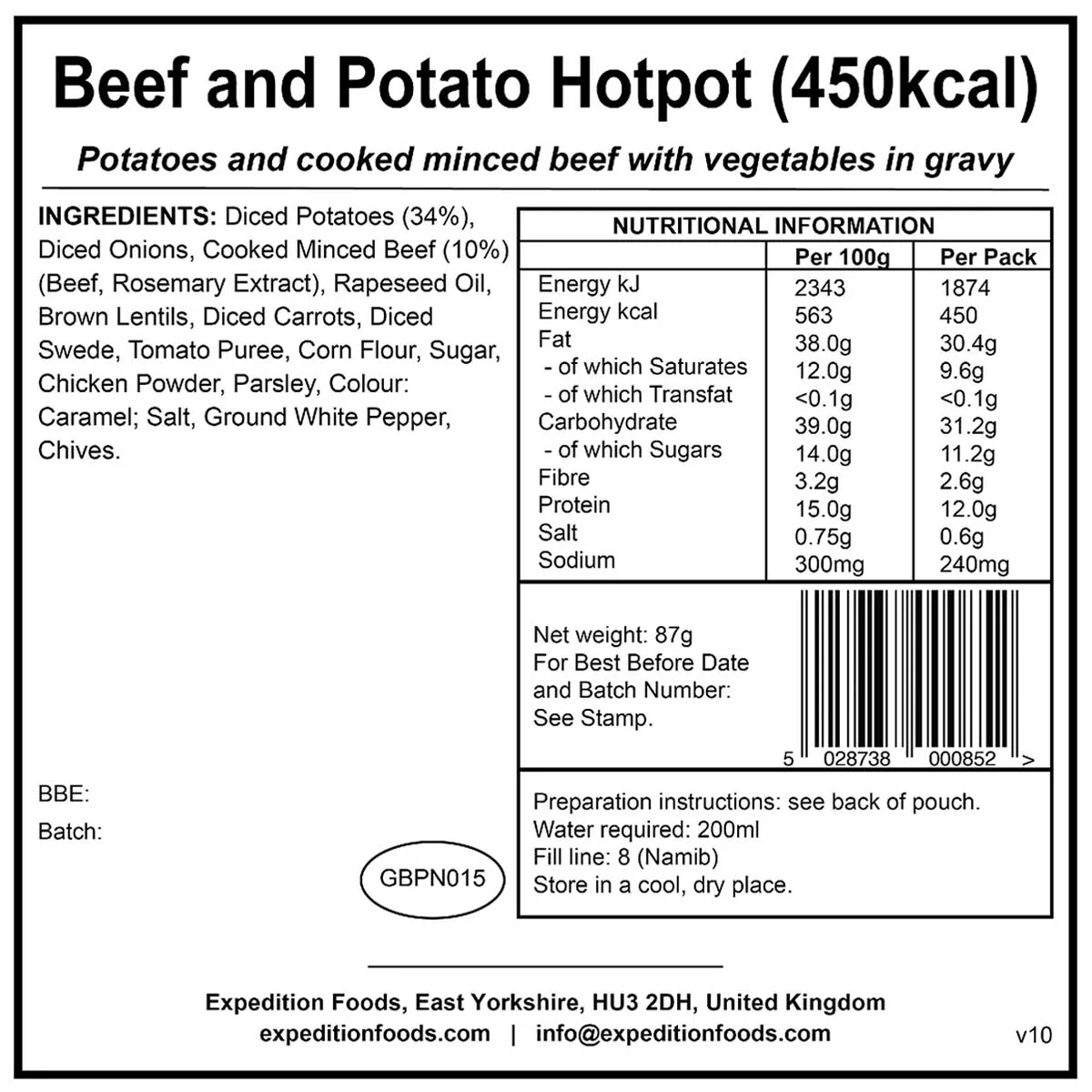 Expedition Foods Freeze-Dried Meal Beef & Potato Hotpot 450kcal - Image 2