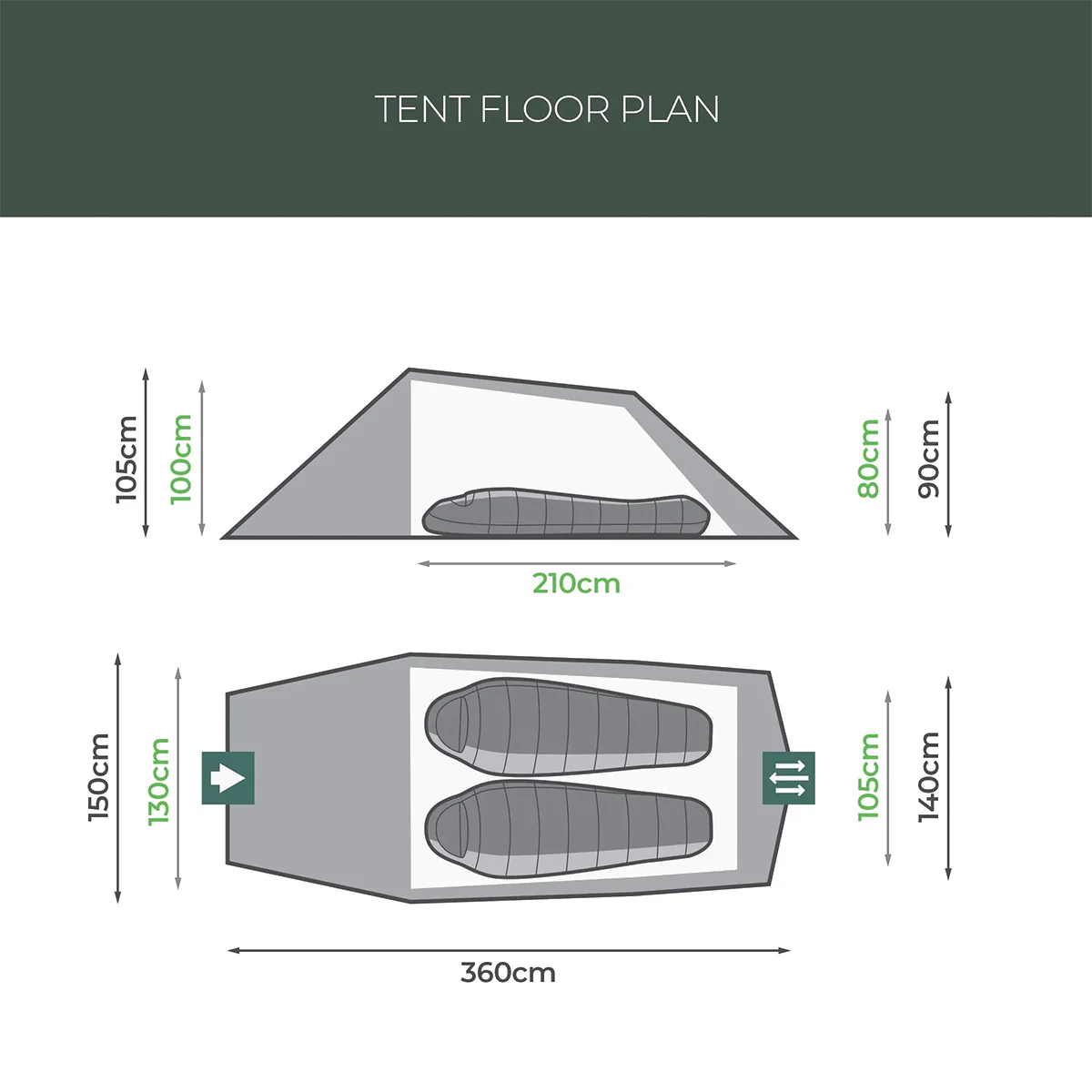 Highlander Respite 2 Person Tunnel Tent Pine Green - Image 10