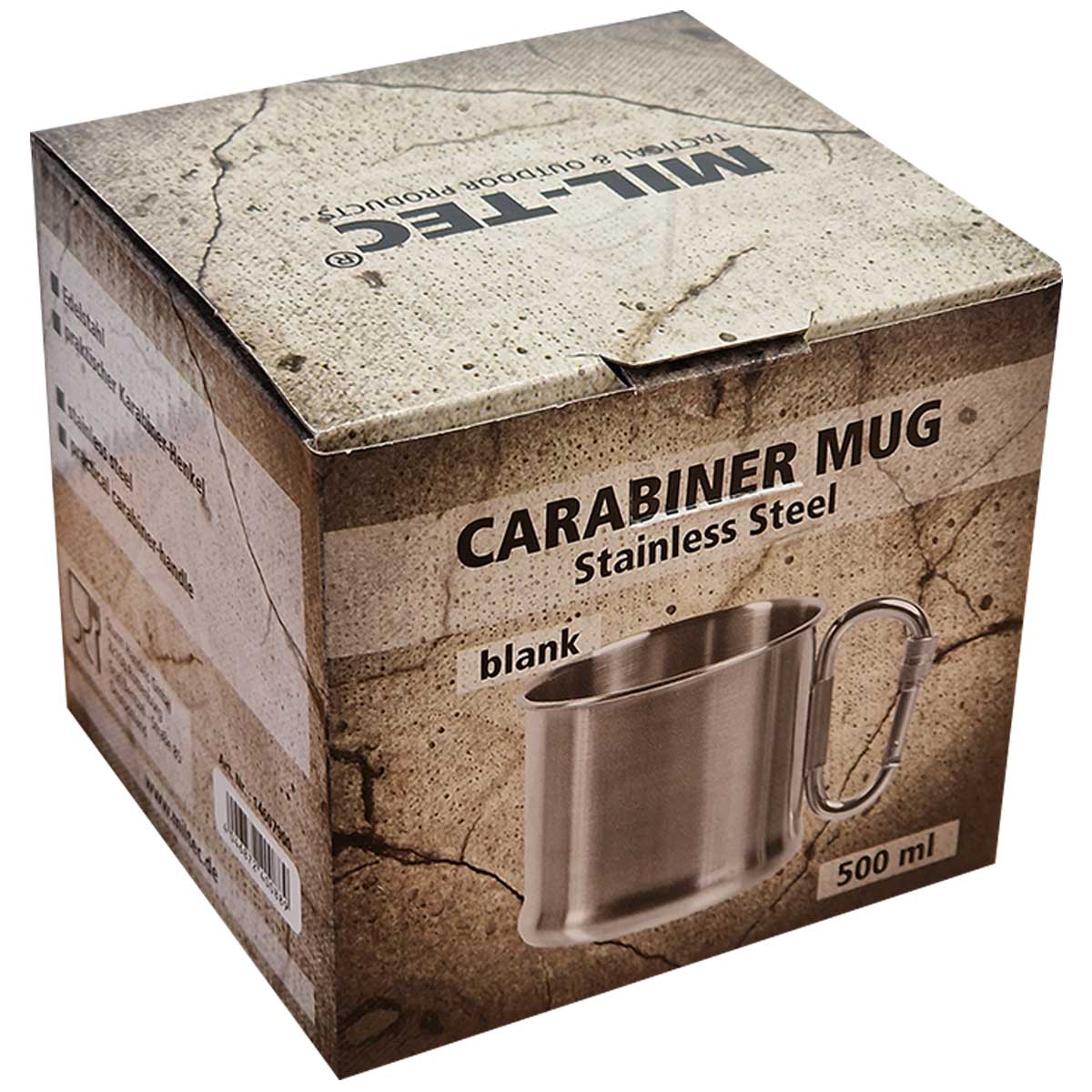 Mil-Tec Stainless Steel Travel Mug with Carabiner Handle 500ml - Image 3