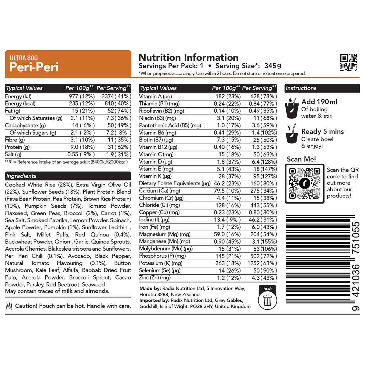 Radix Nutrition Freeze-Dried Meal Peri-Peri 600kcal / 800kcal - Image 4
