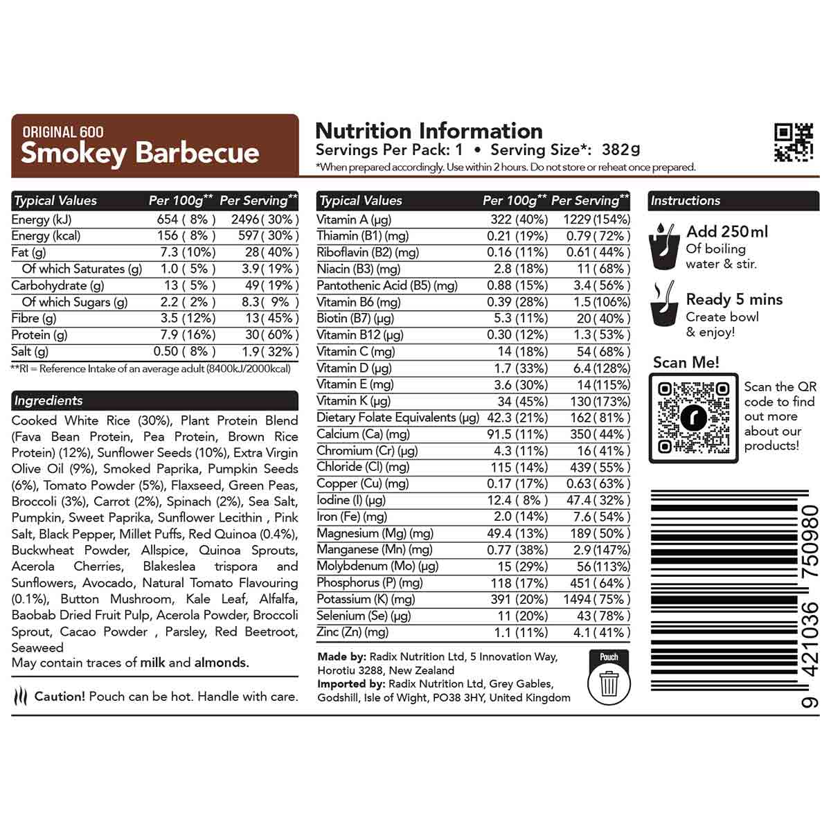 Radix Nutrition Freeze-Dried Meal Smokey Barbeque 600kcal / 800kcal - Image 2