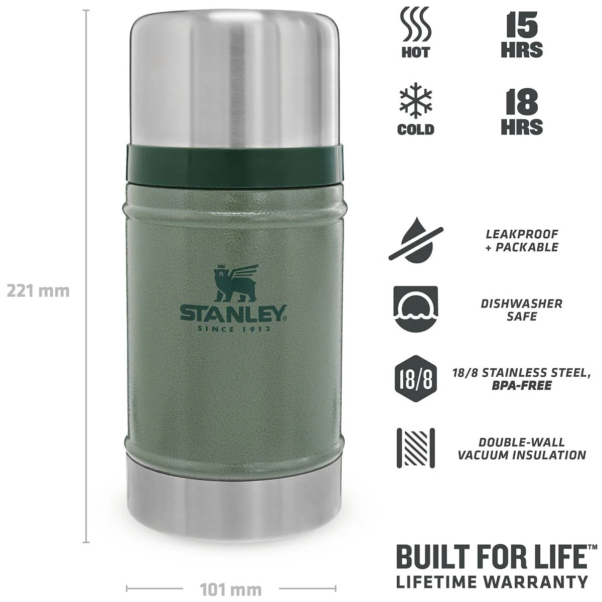 Stanley Classic Legendary Food Jar 700ml Hammertone Green - Image 3