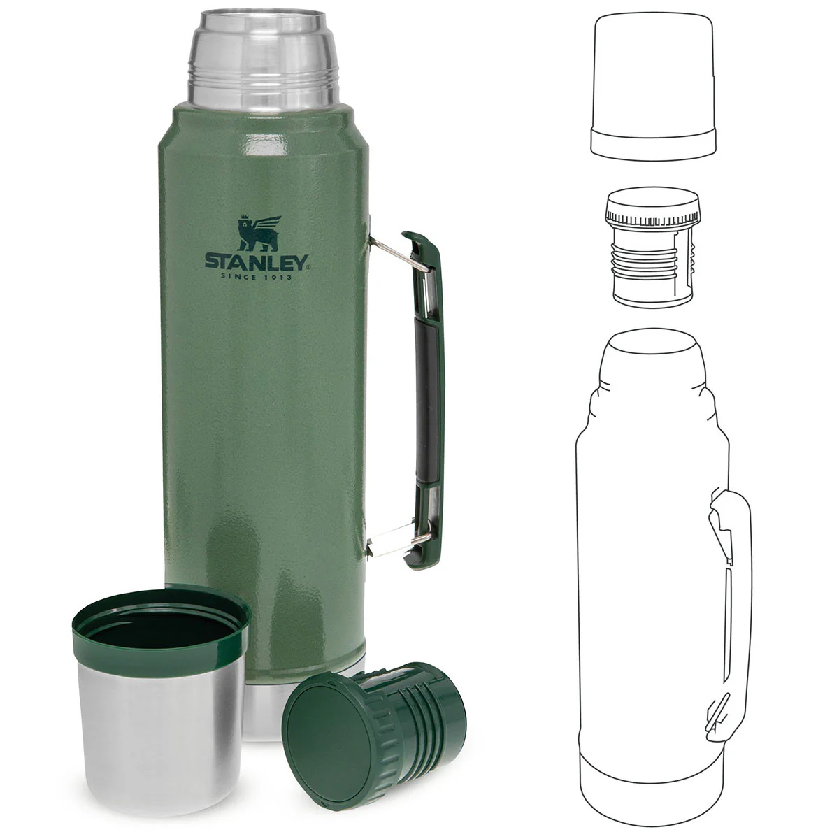 Stanley Classic Legendary Vacuum Thermos Flask 1L Hammertone Green - Image 4
