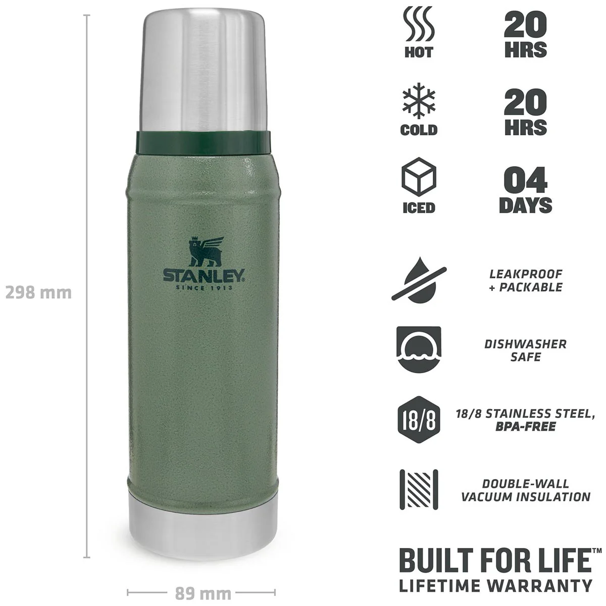 Stanley Classic Legendary Vacuum Thermos Flask 750ml Hammertone Green - Image 3