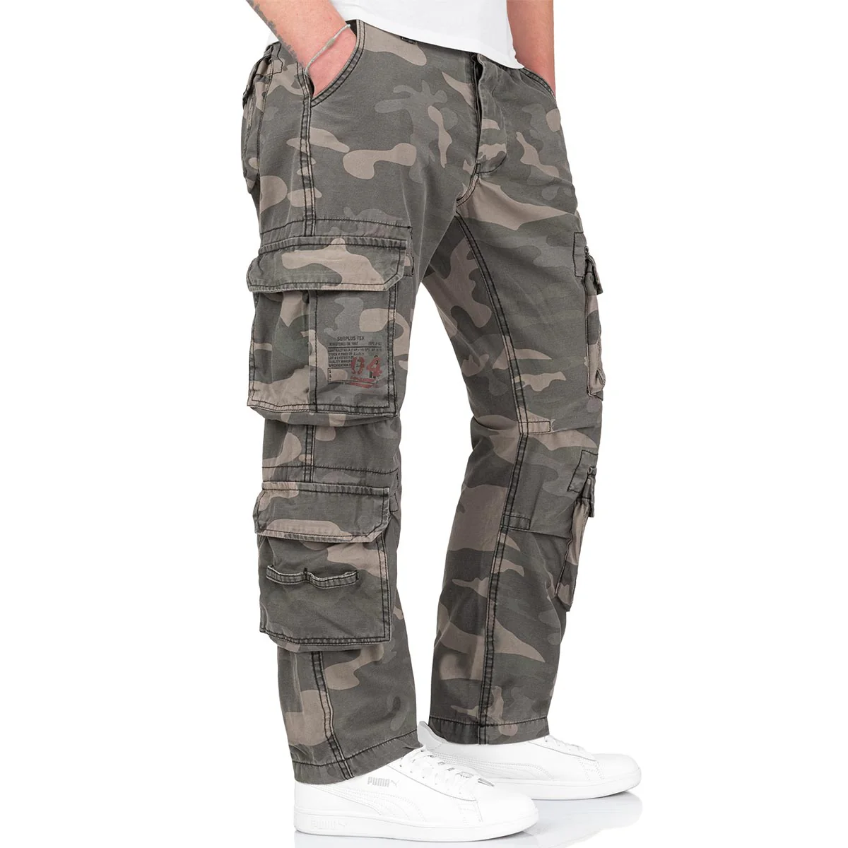 Surplus Airborne Slim Fit Cargo Trousers Black Camo - Image 3