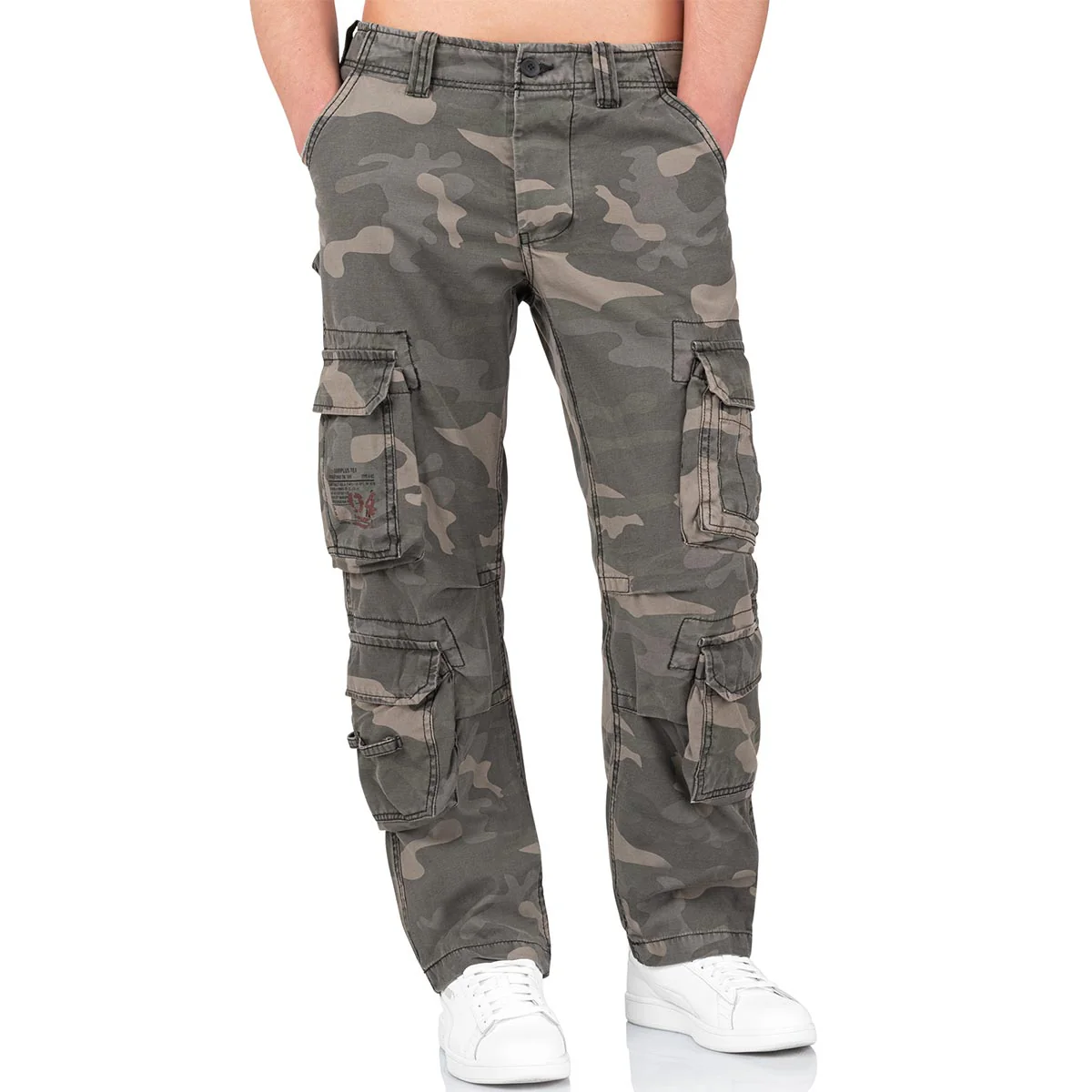 Surplus Airborne Slim Fit Cargo Trousers Black Camo - Image 5